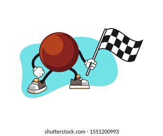 Chocolate ball hold racing flag cartoon. Mascot Character vector.