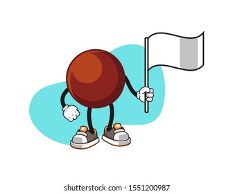Chocolate ball hold white flag cartoon. Mascot Character vector.