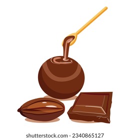 Chocolate ball icon cartoon vector. Cocoa bean. Piece dark