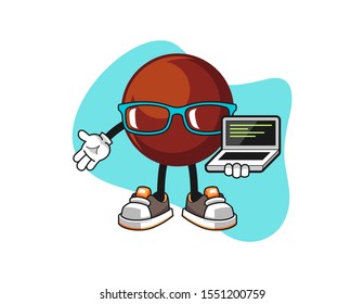 Chocolate ball programmer cartoon. Mascot Character vector.