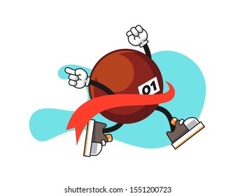 Chocolate ball reach the finish line cartoon. Mascot Character vector.