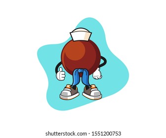 Chocolate ball sailor man cartoon. Mascot Character vector.