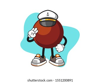 Chocolate ball ship master cartoon. Mascot Character vector.