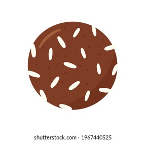 Chocolate ball or Swedish chokladboll. Oatmeal ball or Danish havregrynskugle type of unbaked pastry that is a popular Danish and Swedish confectionery. Hand drawn isolated vector illustration.