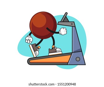 Chocolate ball walking on treadmill cartoon. Mascot Character vector.