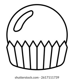Chocolate ball in wrapped cup thin line icon, sweets candies concept. Vector graphics. Sweet glazed ball cupcake sign on white background, linear style for mobile or design