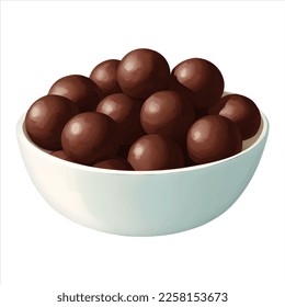 Chocolate Balls in Bowl Isolated Detailed Hand Drawn Painting Illustration