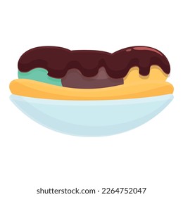 Vector de caricatura de icono de banana de chocolate dividido. Sundae de comida. Postre crema