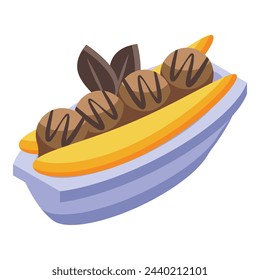Chocolate banana split icon isometric vector. Cherry cream. Frozen snack