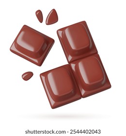 Chocolate bar 3d emoji. Cute blocks of dark chocolate with chips. Three dimensional vector food icon isolated on white.