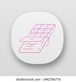 Chocolate bar app icon. Dark, milk candy. Chocolate packaging, wrapping half opened. Confectionery, pastry-shop. Toffee. UI/UX user interface. Web or mobile applications. Vector isolated illustrations