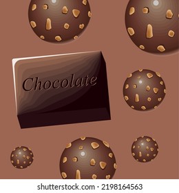 Chocolate Bar And Balls With Nuts, Mockup