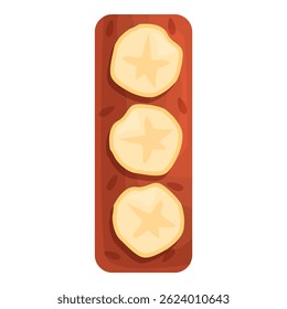 Chocolate bar with banana slices forming letter i, creative dessert for children
