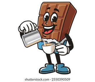 Chocolate Bar como barista, Cartoon Mascote Ilustração Caractere Vetor Clip-art Desenhado à mão Logo Design