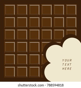 chocolate bar bite in corner for text,cartoon vector illustration