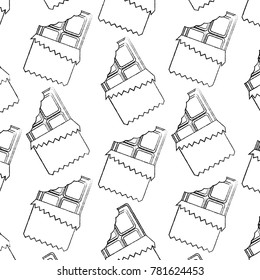 chocolate bar bitten in packaging seamless pattern