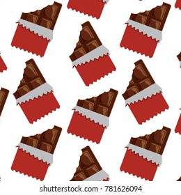 chocolate bar bitten in packaging seamless pattern