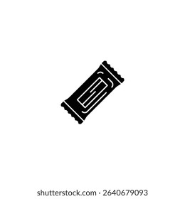 Chocolate Bar Black Glyph Icon Vector Illustration. Protein Snack and Wrapped Candy Pack Isolated on White Background.