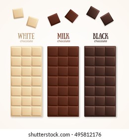 Chocolate Bar Blank - Milk, White and Dark. Vector illustration for Packaging blank or Other Food Design Elements. Package Graphic