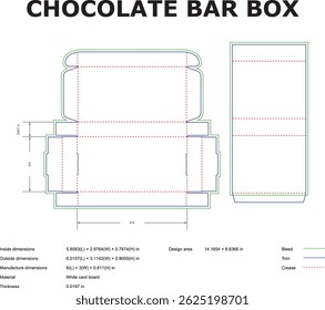 Chocolate Bar Box Embalagem Die Cut Template Com Dimensões E Guias