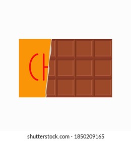 
Chocolate bar in brown packaging with wedges and with an inscription