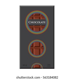 Chocolate bar. Cacao label package. Sweet milky product. Flat vector style.