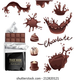 Chocolate bar, candies and splashes set