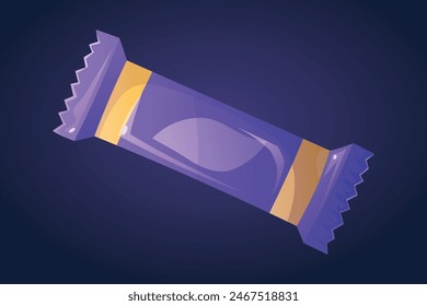 Chocolate bar, candy in bright purple packaging. Vector isolated cartoon sweet illustration.