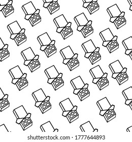 Chocolate bar candy. Hand drawn sweet food seamless pattern outline. 