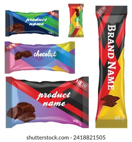Chocolate bar of candy bar set isolated on white background. Sweets snacks bars packages templates.