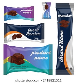 Chocolate bar of candy bar set isolated on white background. Sweets snacks bars packages templates.