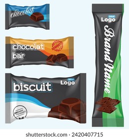 Chocolate bar of candy bar set isolated on white background