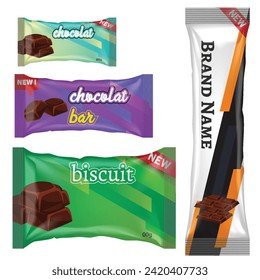 Chocolate bar of candy bar set isolated on white background