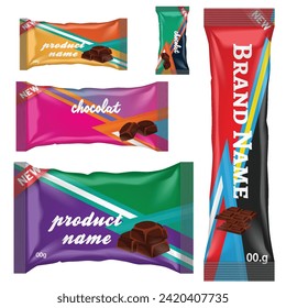 Chocolate bar of candy bar set isolated on white background