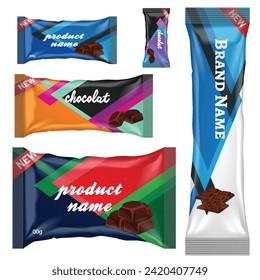 Chocolate bar of candy bar set isolated on white background