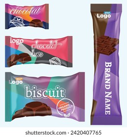 Chocolate bar of candy bar set isolated on white background