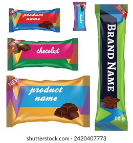 Chocolate bar of candy bar set isolated on white background