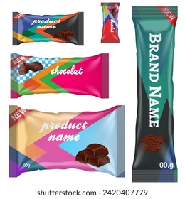 Chocolate bar of candy bar set isolated on white background