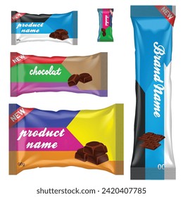 Chocolate bar of candy bar set isolated on white background