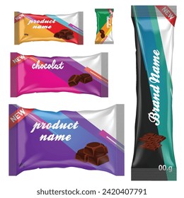 Chocolate bar of candy bar set isolated on white background