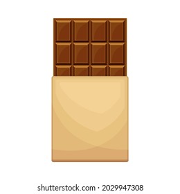 Chocolate Bar or Candy Bar as Solid Confection in Sweetie Paper Vector Illustration. Dark Cacao Dessert and Sugary Confectionary Concept