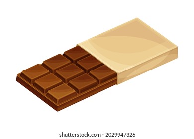 Chocolate Bar or Candy Bar as Solid Confection in Sweetie Paper Vector Illustration. Dark Cacao Dessert and Sugary Confectionary Concept