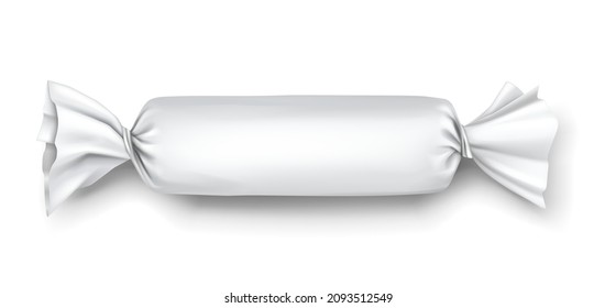 Chocolate Bar Candy Wrapper. Mockup Of Sweet Jelly, Biscuit, Bonbon Wrapped In White Template Wrapping Paper Isolated. Realistic 3d Vector Illustration