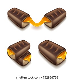 Chocolate bar with caramel isolated on white photo-realistic vector illustration