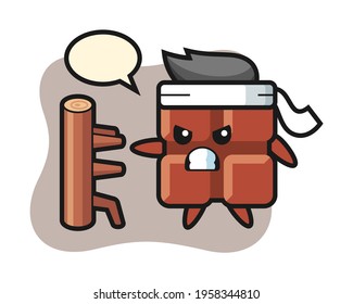 Chocolate bar cartoon illustration as a karate fighter, cute style design for t shirt, sticker, logo element