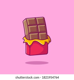 Chocolate Bar Cartoon Vector Icon Illustration. Food Snack Icon Concept Isolated Premium Vector. Flat Cartoon Style