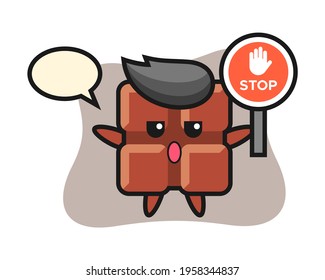 Chocolate bar character illustration holding a stop sign, cute style design for t shirt, sticker, logo element
