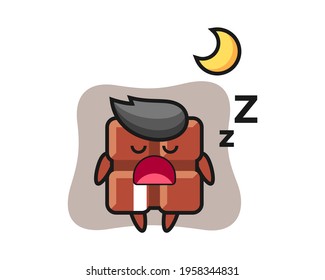 Chocolate bar character illustration sleeping at night, cute style design for t shirt, sticker, logo element