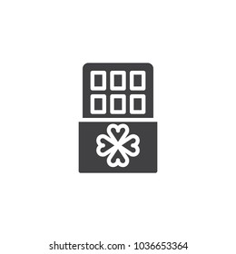 Chocolate bar with clover vector icon. filled flat sign for mobile concept and web design. St. Patrick's day dessert simple solid icon. Symbol, logo illustration.