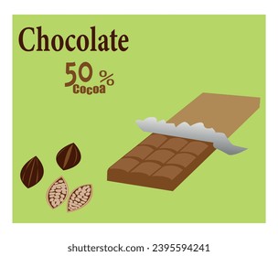 Chocolate bar and cocoa beans.Vector illustration.